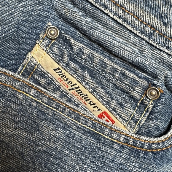 Diesel Jeans Men 36x32 Blue Zathan Bootcut Denim Italy Made Dirty Wash Hemmed 25 - Picture 5 of 12